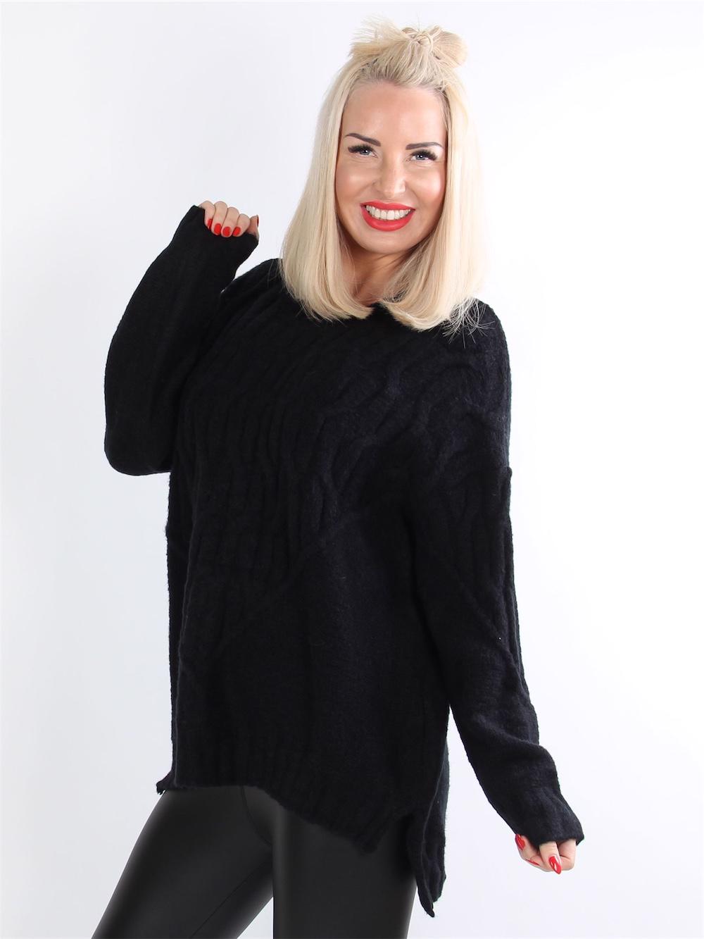 Vania - Sort striktrøje med mønster i strikken